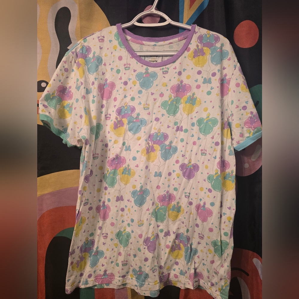 Disney Mickey Loungefly Birthday Celebration Colorful Unisex XL Tee T-Shirt Top